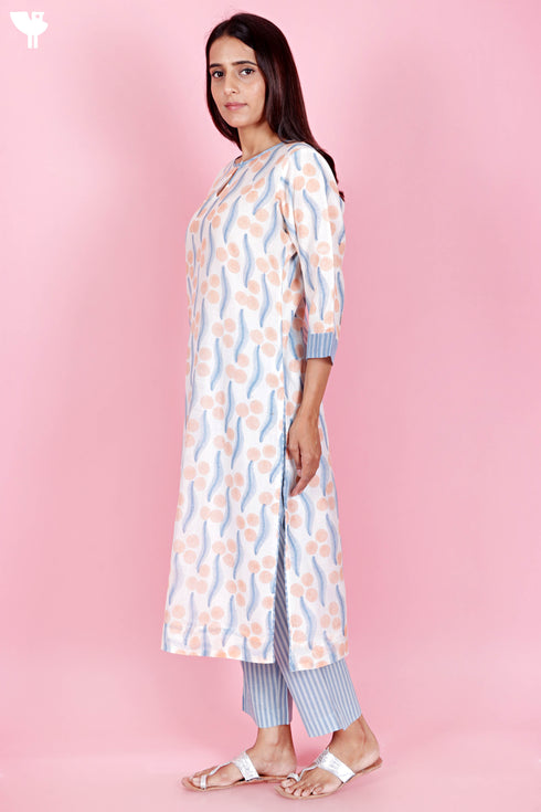 Chanderi Silk Kurta Pant And Dupatta Set In Block Print